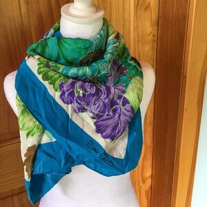 Vintage 70's Pierre Cardin Silk Scarf – Bold Floral Print, 32x34" Hand-Rolled